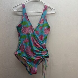 Lilly Pulitzer FOXI One piece Swimsuit Floral Bathing Suit Faux Wrap Ruched SZ S